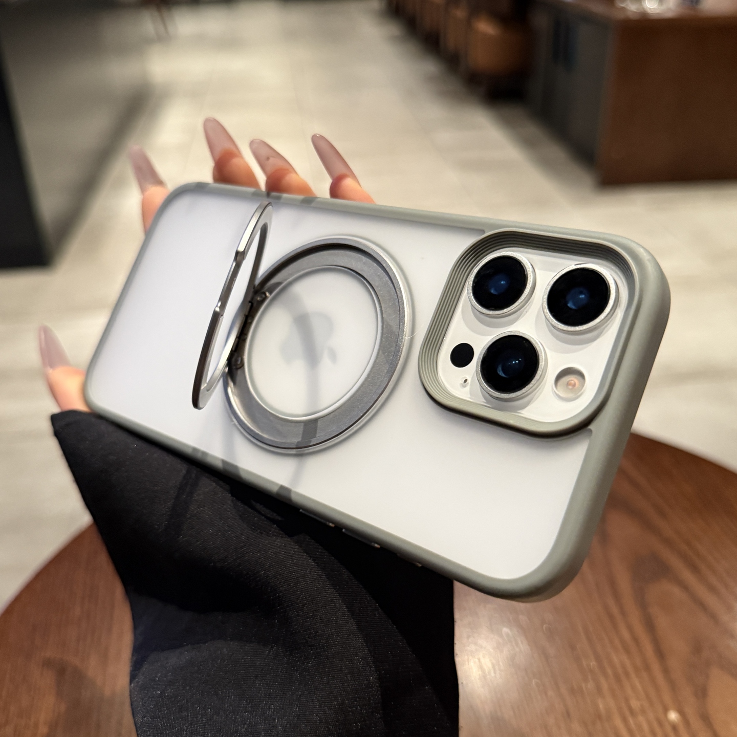 磁吸支点壳适用苹果16promax手机壳iphone15新款带360度旋转支架13pro磨砂钛灰色14PM简约高级Magsafe保护套