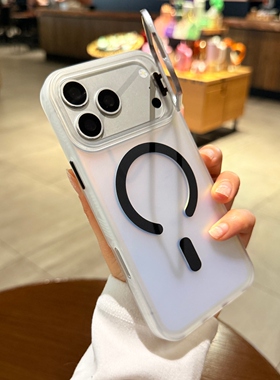 镜头框隐形支架适用苹果17promax手机壳磁吸iphone16pro新款镭射肤感磨砂14黑色15高级感13男女Magsafe保护套