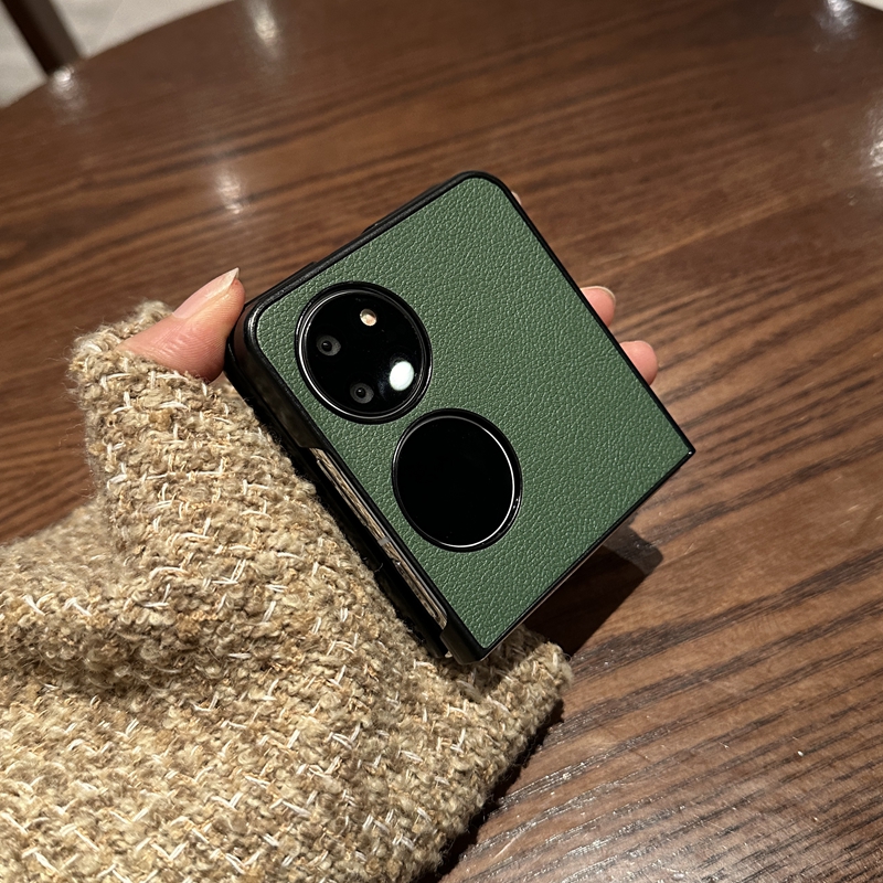苍岭绿素皮纹适用华为p50pocket手机壳新款皮质高端男Pocket 2翻盖宝盒折叠屏Pocket2高级纯色全包防摔保护套