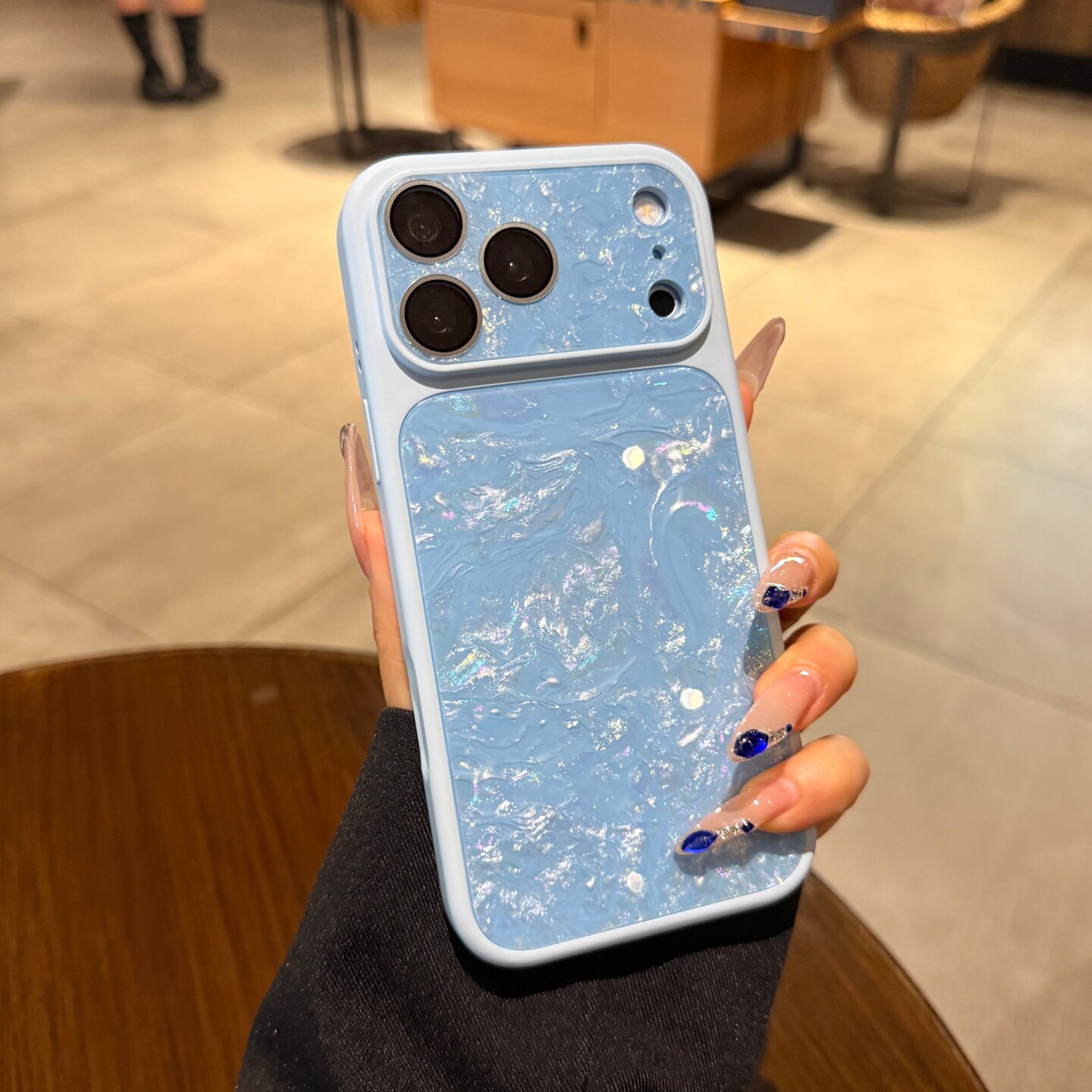 贝壳纹海蓝色适用iphone17手机壳18promax苹果16pro秒变大视窗15新款14PM全包镜头膜13防摔保护套高级感男女