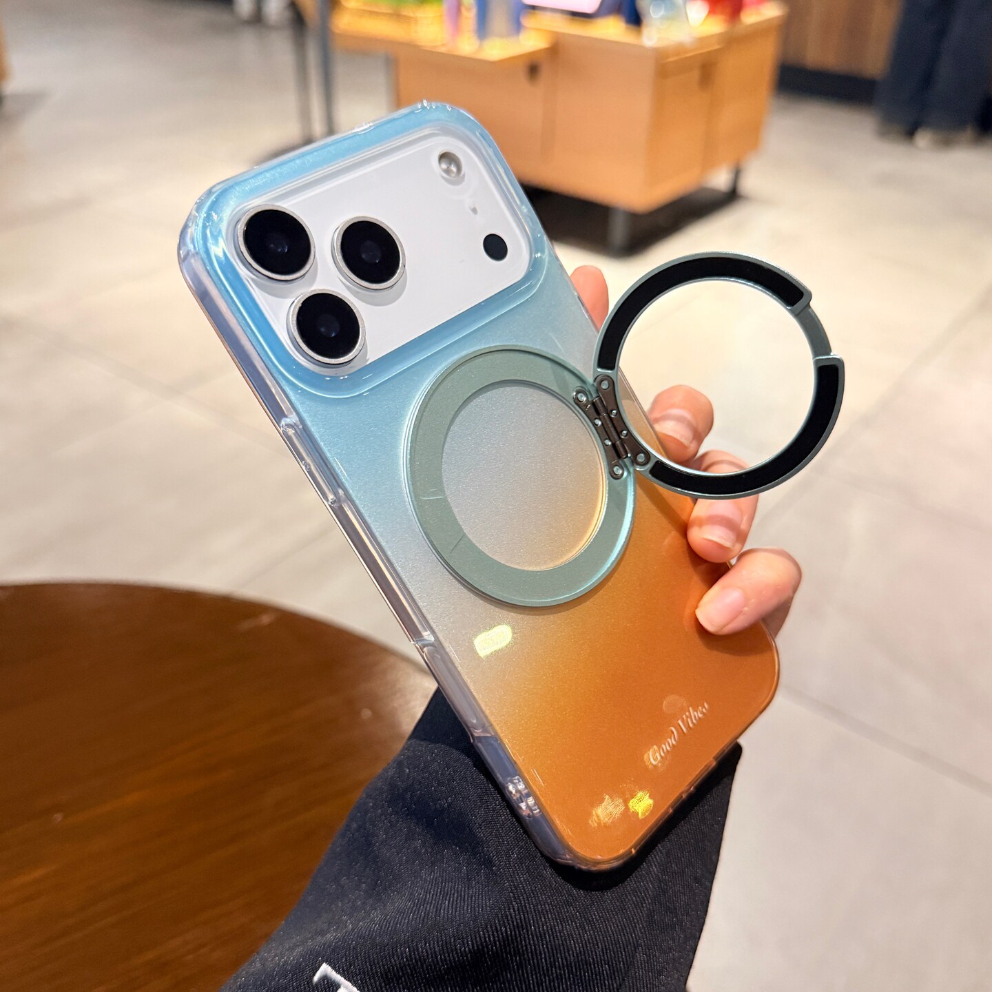橘子海晕染蓝橙渐变色适用苹果17promax手机壳16pro磁吸旋转支架iphone17新款15PM硅胶防摔保护套情侣高级感