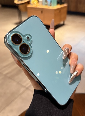 翡翠绿色玻璃壳适用iPhone17手机壳苹果17pro新款16promax全包带镜头膜15电镀14情侣13PM小众高级12保护套女