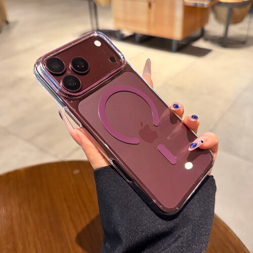 适用苹果17promax手机壳iPhone18pro磁吸新款勃艮第酒红色16超薄透明硬壳15简约高级感14PM防摔Magsafe保护套