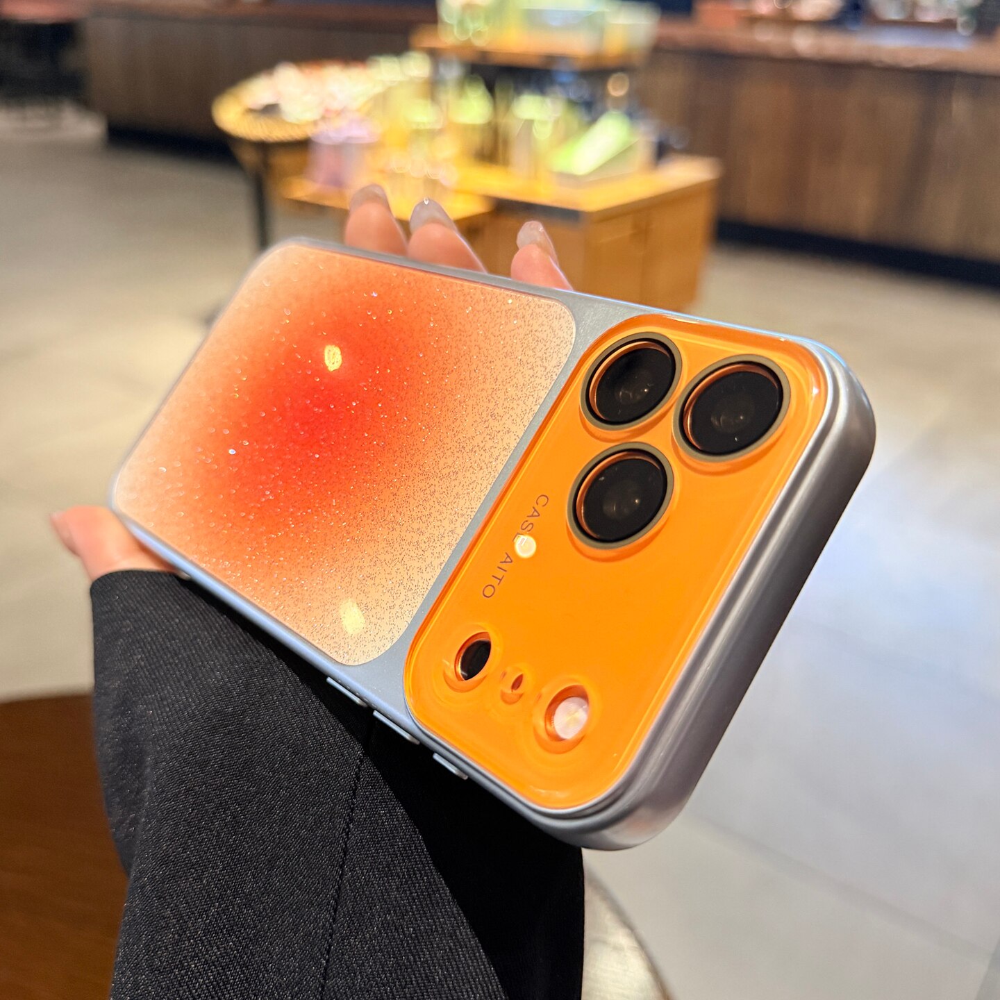 闪粉晕染渐变橙色适用苹果17手机壳iphone16ProMax新款15pro大视窗镜头全包13女高级12PM独特14保护套超好看