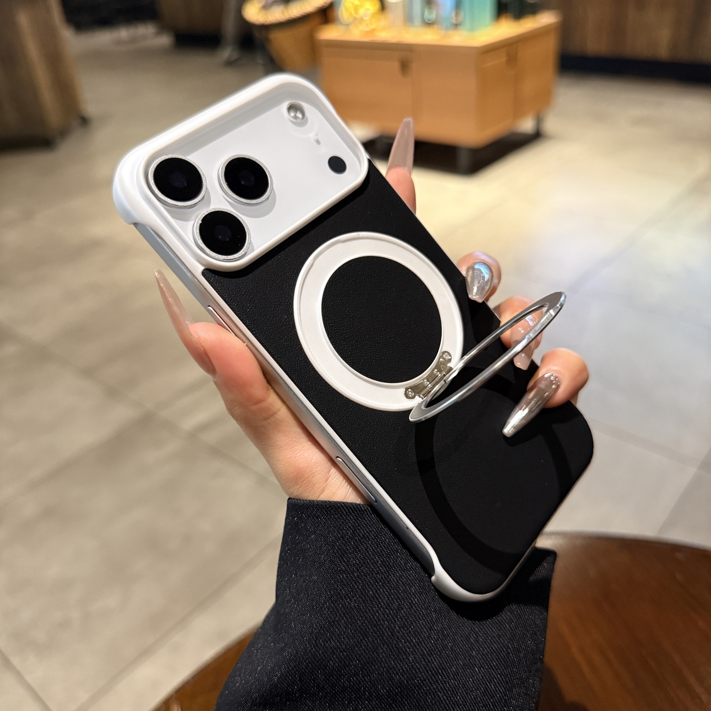 熊猫色皮纹适用iPhone17pro手机壳磁吸17air苹果16promax新款带支架15plus超薄无边框14情侣12PM高级13保护套