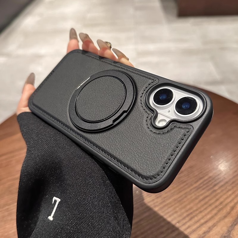 适用苹果15手机壳MagSafe磁吸iPhone16支点壳14promax带支架13pro新款12高端皮质黑色11PM全包防摔plus保护套