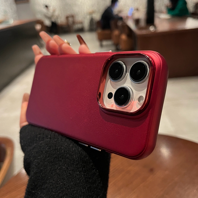 适用苹果15Promax手机壳iPhone16新款大红色13Pro高档皮质14ProMax全包pm高级Magsafe磁吸保护套15plus高端女