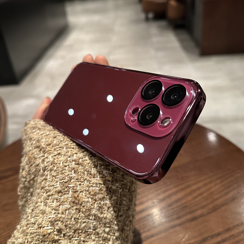 适用苹果15promax手机壳iphone14pro新款酒红色13套por镜头全包防摔max玻璃pm裸机手感高级轻奢电镀女ip十五