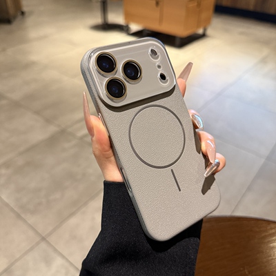 钛灰色荔枝纹适用苹果17promax手机壳iphone16pro磁吸充电Air新款细圈15全包镜头膜14plus情侣12高级13保护套