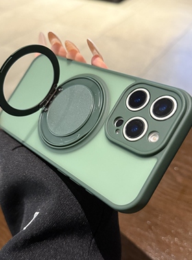 360度旋转支架支点壳适用iphone16promax手机壳磁吸苹果15新款plus超薄磨砂13pro苍岭绿色14全包12保护套11PM