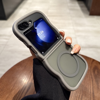 钛灰色肤感磨砂波浪纹适用三星zflip7手机壳新款磁吸z Flip6/5/4折叠屏W25flip硅胶防摔W23/24flip翻盖保护套