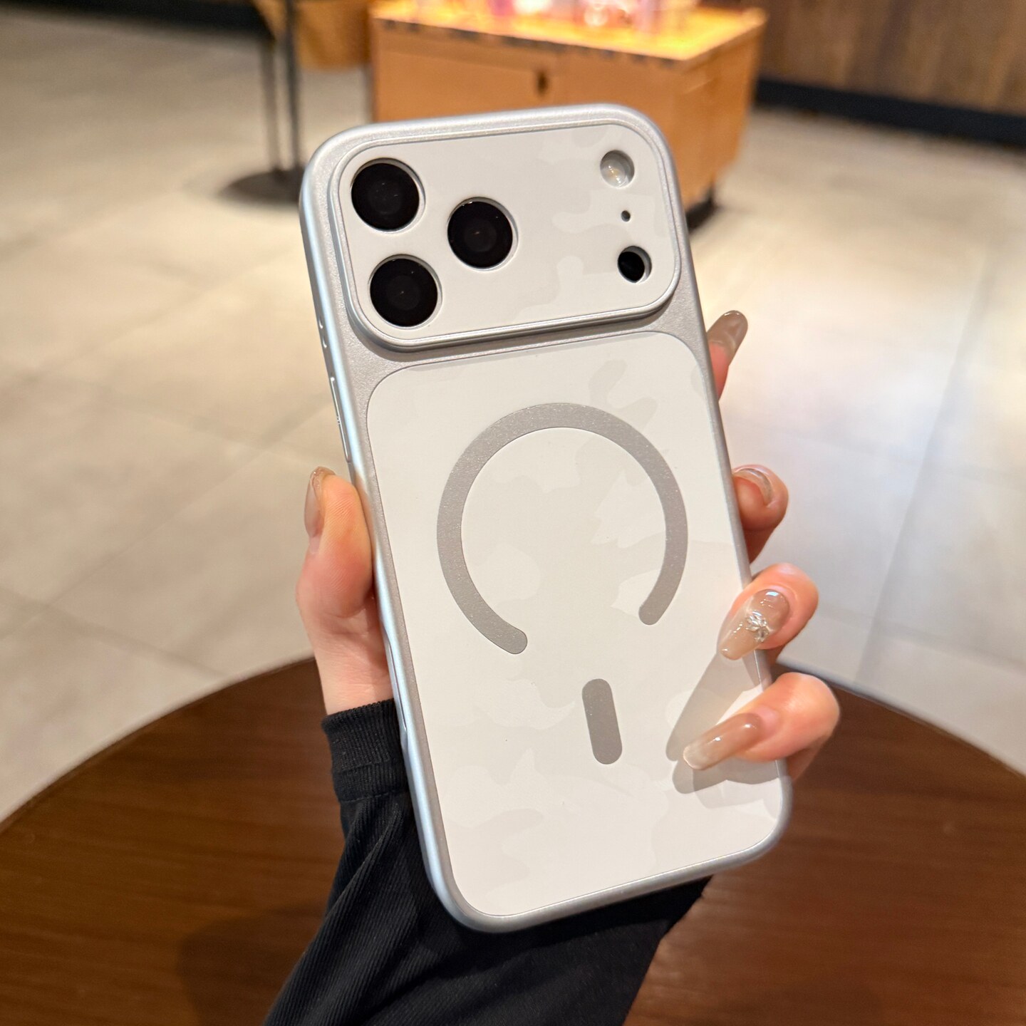 白色斑彩素皮纹适用苹果17promax手机壳iphone16新款Magsafe磁吸15pro秒变17大视窗14简约高级感13保护套情侣