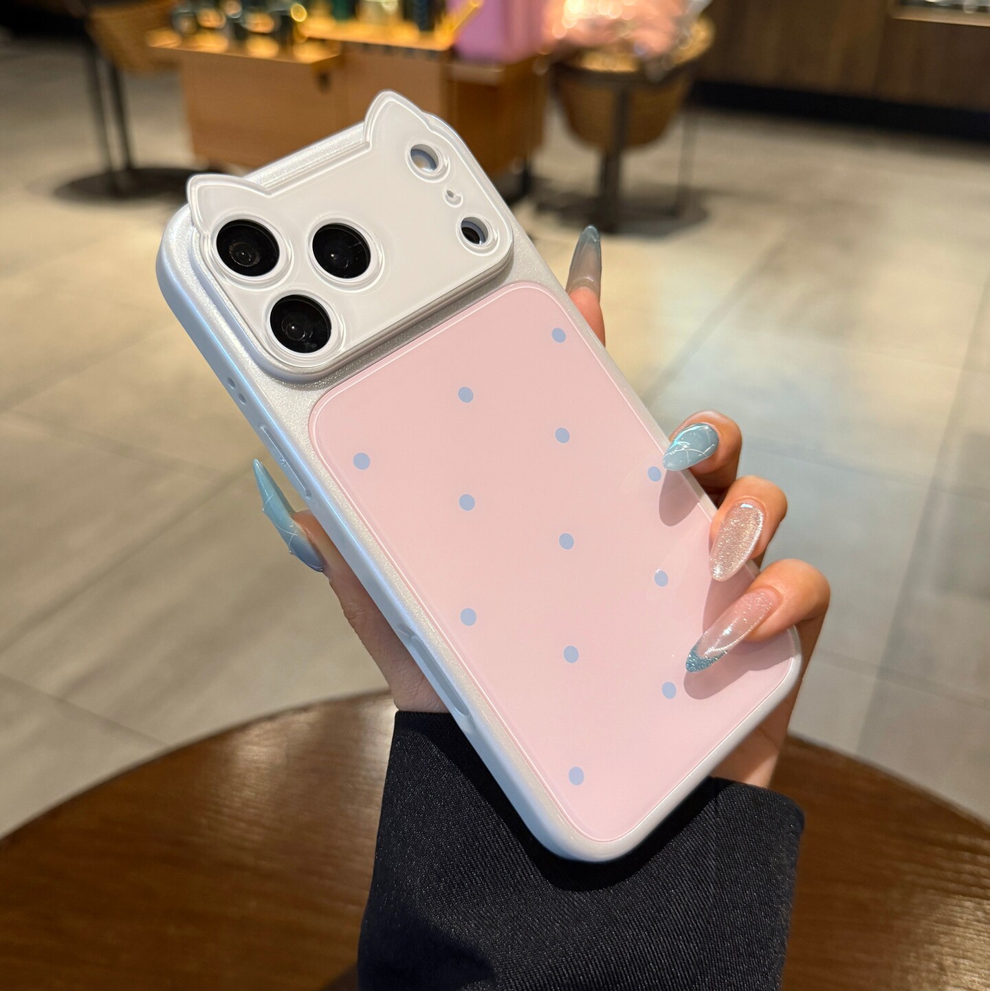猫耳朵秒变大视窗适用iPhone17pro手机壳苹果18promax新款撞色粉白波点16巨好看13高级14P可爱网红女15保护套