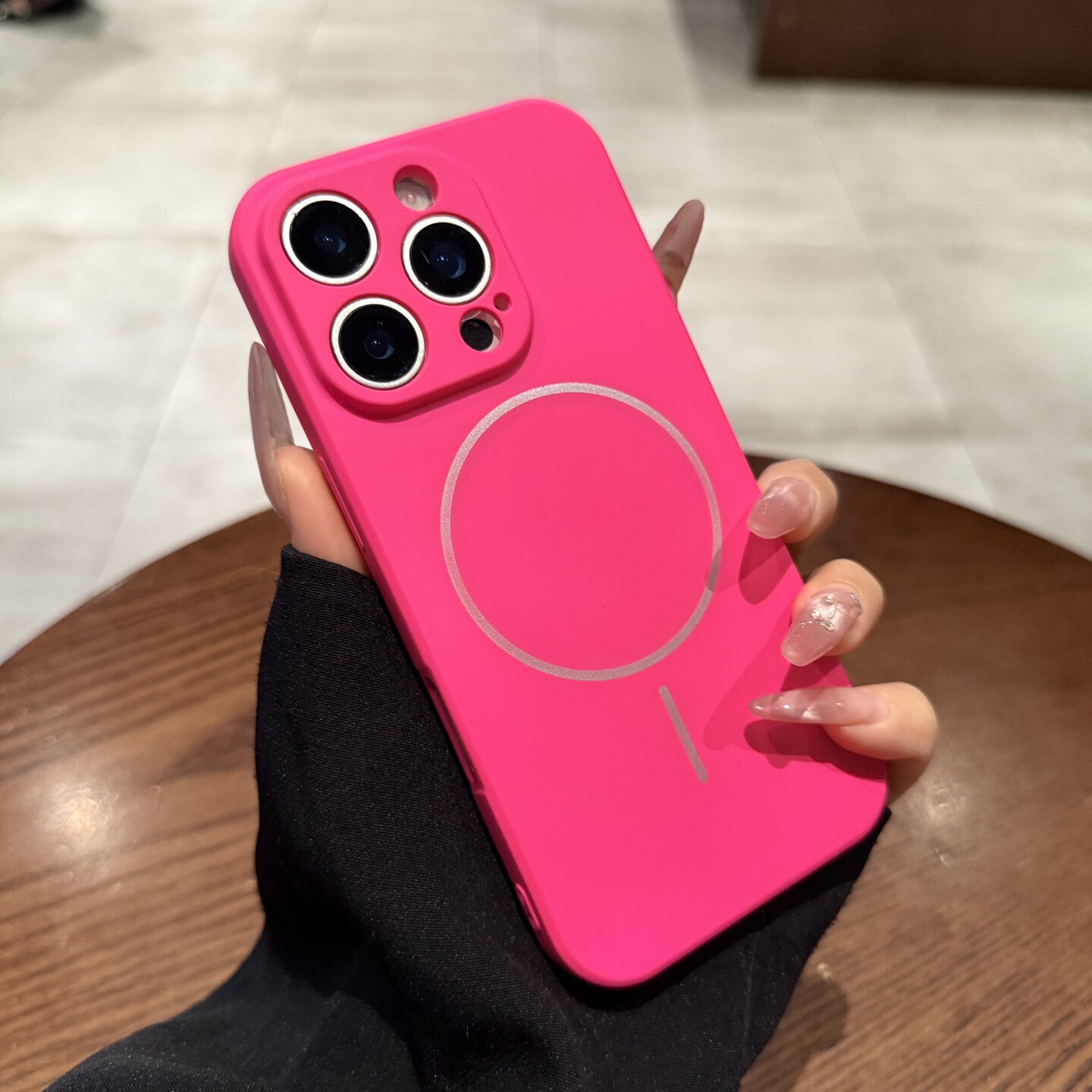 玫红色磨砂硅胶软壳适用iphone16手机壳15pro苹果16promax新款Magsafe细圈磁吸11简约高级12全包13保护套plus
