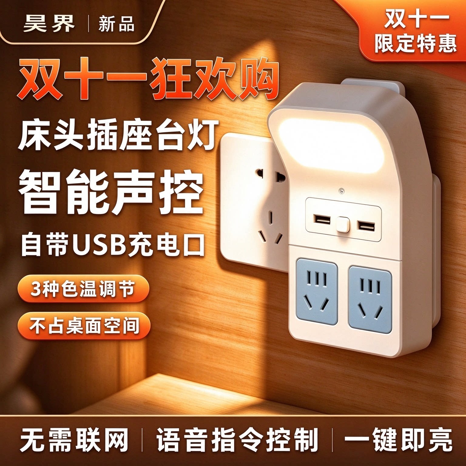 昊界智能插座小夜灯新款多功能台灯卧室婴儿喂奶起夜床头灯墙壁灯