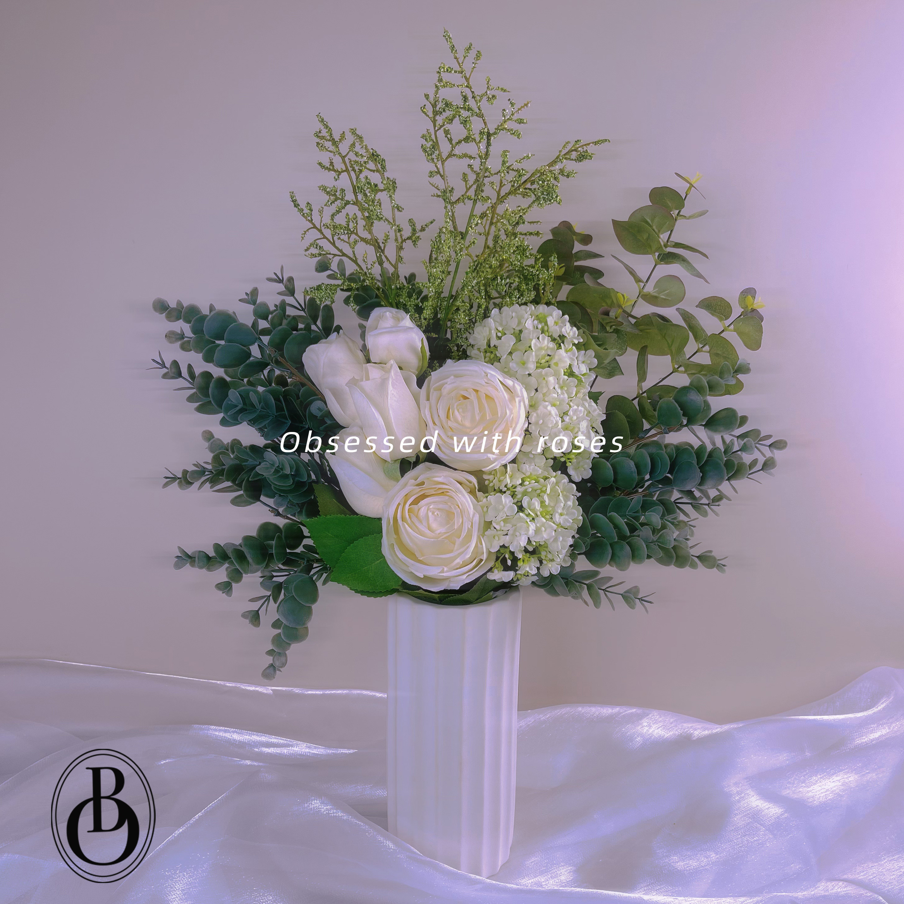 【簪星曳月】湿感白玫瑰绣球仿真假花尤加利领证拍照手捧客厅装饰