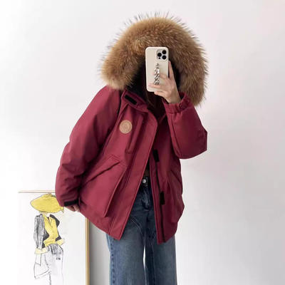 大毛领派克羽绒服女短款宽松2025秋冬情侣户外加厚冲锋衣工装长袖