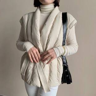 新款秋冬韩版时尚针织背马夹羽绒服女短款系带马甲腰带外套潮