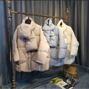 新款秋冬羽绒服女中长款韩版宽松围脖款面包服短款俏皮外套潮