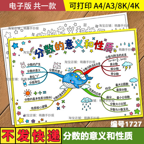 分数的意义和性质五年级下册第四单元数学思维导图线稿电子手抄报