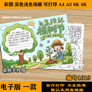 植树节手抄报312植树节儿童画模板电子版 小学生爱护树木环境小报