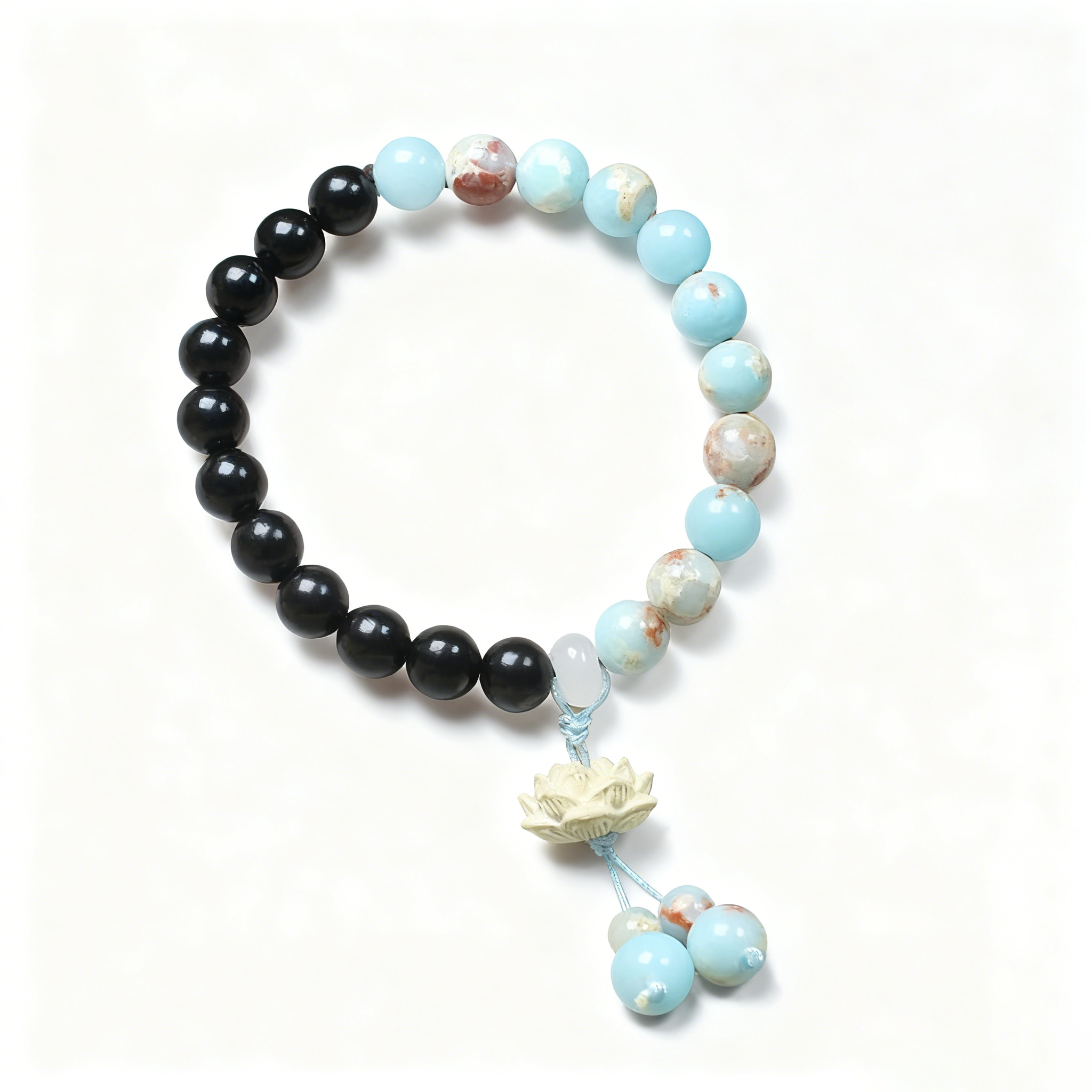 国风黑檀寿山石8mm莲花手串檀木手链寿山石女款佛珠念珠饰品沉水