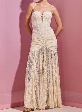 欧美亚马逊白色性感抹胸针织修身连衣裙单件常规袖长袖吊带裙