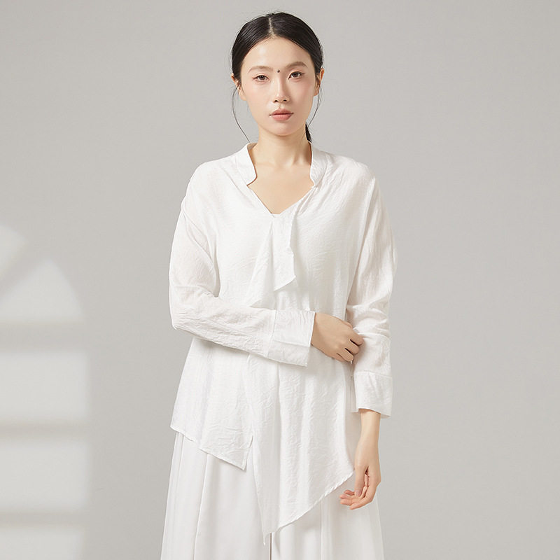新款现代舞练功服上衣舞蹈衬衫宽松飘逸女舞蹈衬衣表演服装图片
