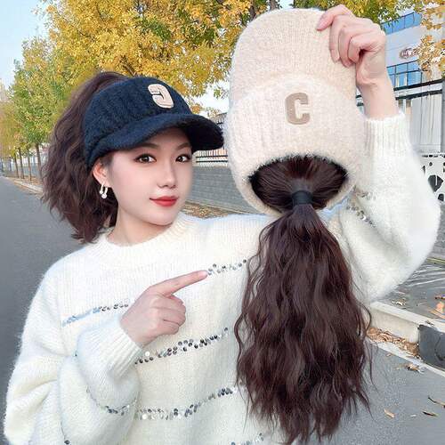 水貂绒空顶高马尾帽子假发