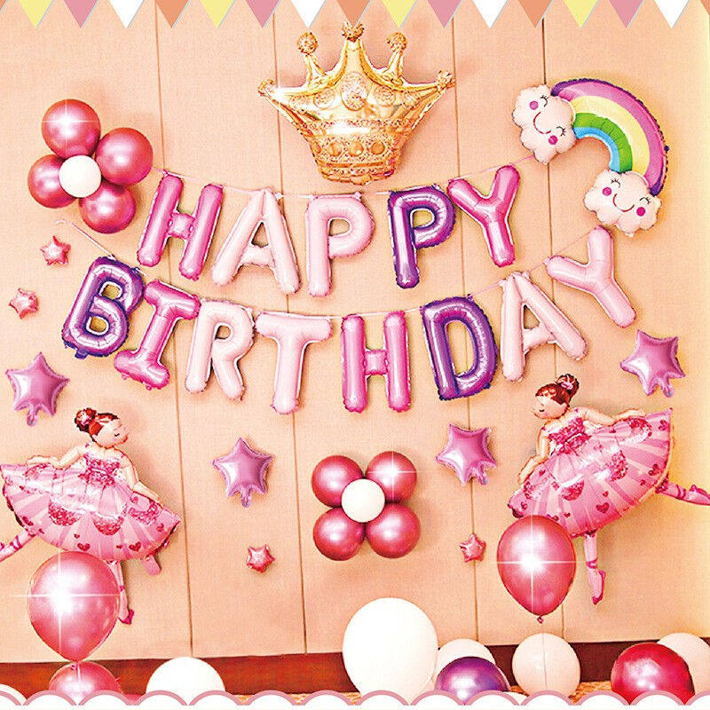 演绎生日装饰气球生日惊喜派对布置儿童卡通女孩一周岁生日快乐.