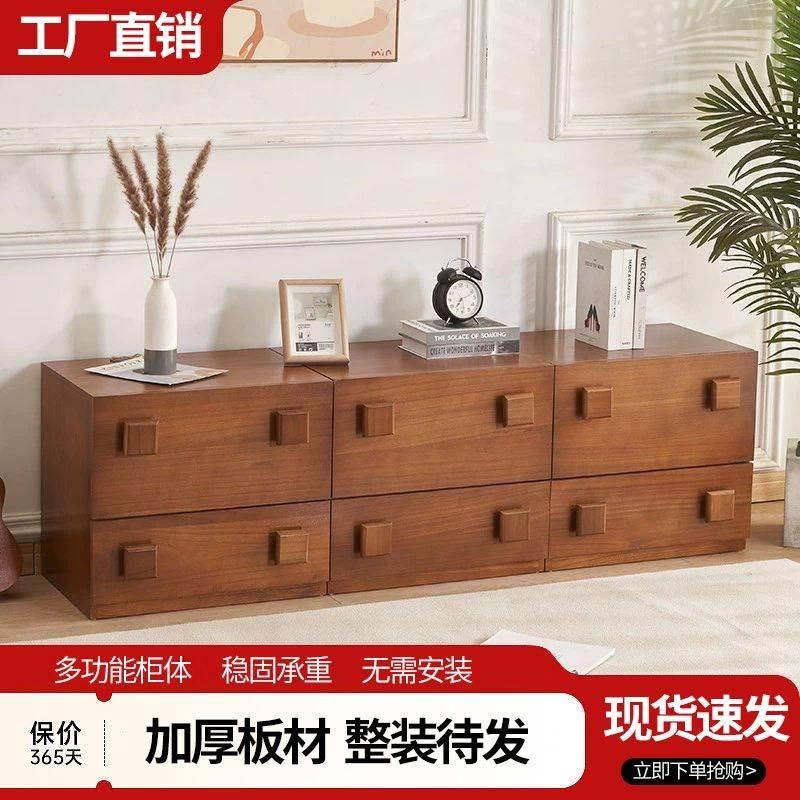 北欧复古实木卡门柜组合模块沙发边柜卧室客厅储物柜电视柜小户型