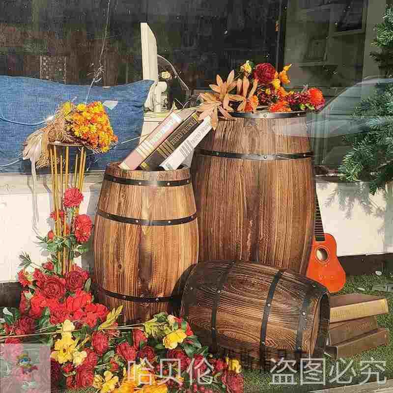 酒庄装饰摆件橡木桶实木红酒桶 婚庆酒吧橱窗展示道具 摄影摆件