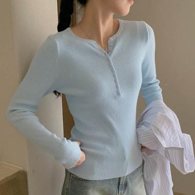 别致低领打底衫女春秋内搭洋气针织衫外穿锁骨紧身毛衣上衣秋冬款