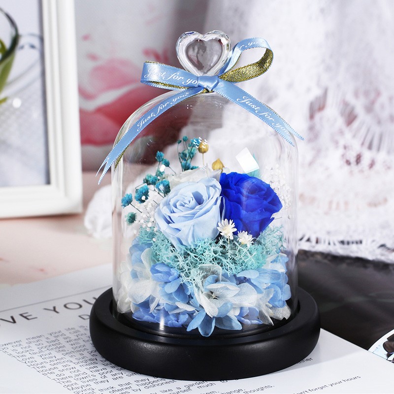 永生花礼盒 玻璃罩永生花干花 圣诞节生日礼物永生玫瑰花一件代发