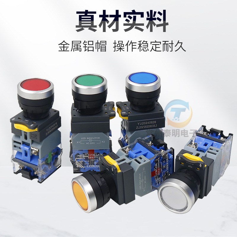 电源LA38-1g1DNZS自锁380带灯按钮开关22mm220V启动24V绿色12V