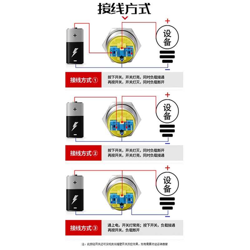 22mm金属按h钮开关自复位电源符号汽车改装圆形带灯防水配电箱按