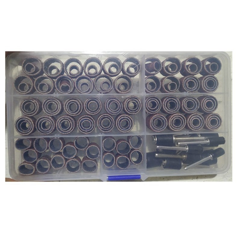 100PC大小砂圈套装 (96个砂圈+4个杆)M砂筒芯轴砂纸圈橡胶打磨套