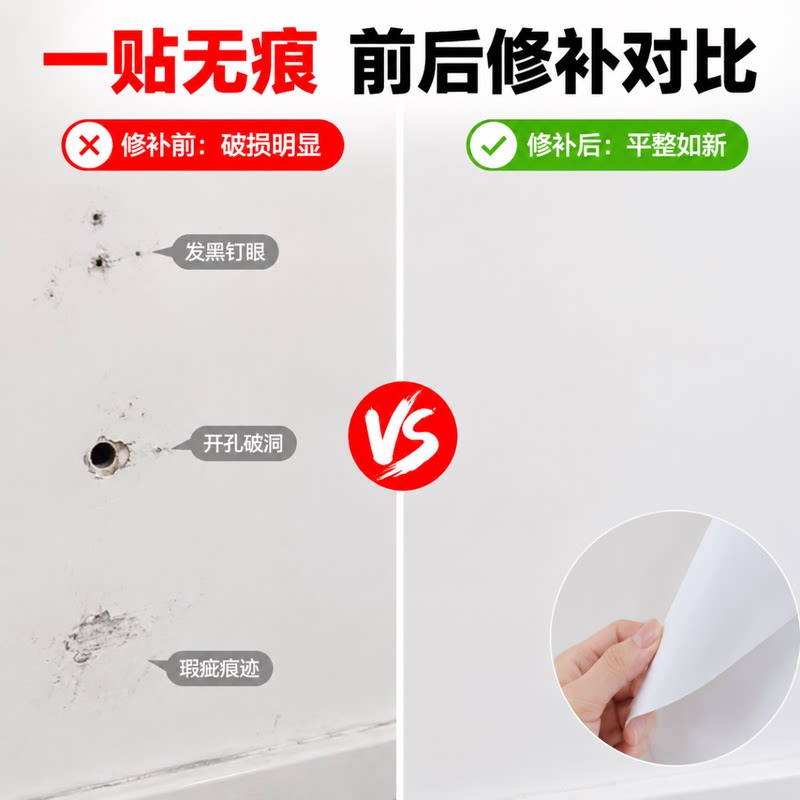 白色 PVC 圆形补洞贴 自粘背胶墙面瓷砖遮丑贴 门板孔洞封堵防水