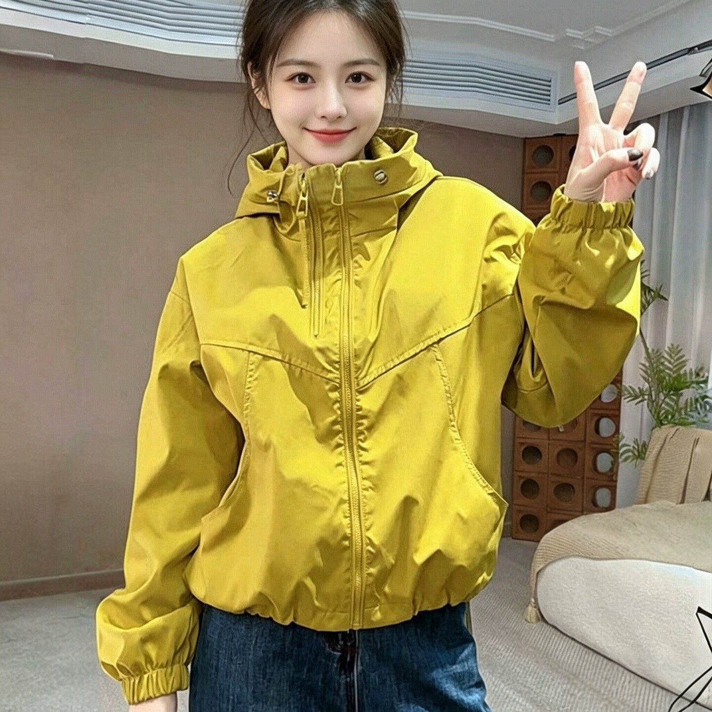 新款冲锋衣外套女2026爆款春秋时尚减龄设计感夹克双拉链连帽上衣