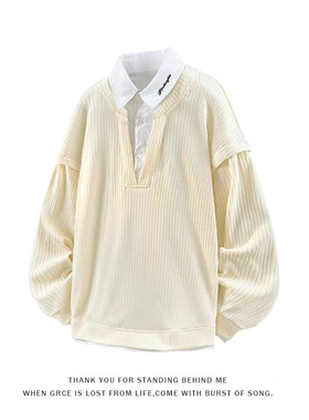 【官方正品】Visvim Fashion 假两件POLO衫肌理翻领撞色针织上衣