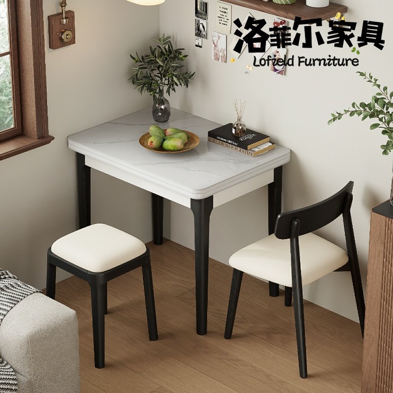 现代简约岩板家用实木餐桌椅组合小户型折叠多功能靠墙方形复古桌,住宅家具,岩板餐桌,淘宝优惠券,粉丝福利购,淘宝优惠卷