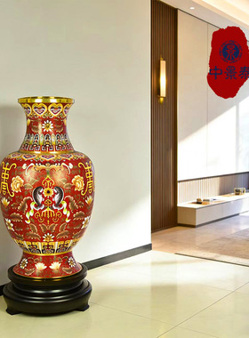 北京珐琅景泰蓝红色双鱼寿字纹大花瓶30寸周器垒落地摆件贺寿礼品