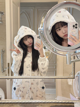 日系睡衣女秋冬季加厚长袖毛绒可爱卡通印花宽松连帽家居服睡裙