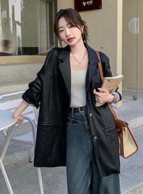 实拍黑色又a又飒PU皮外套女2026春新款韩系高级显瘦西装小皮衣
