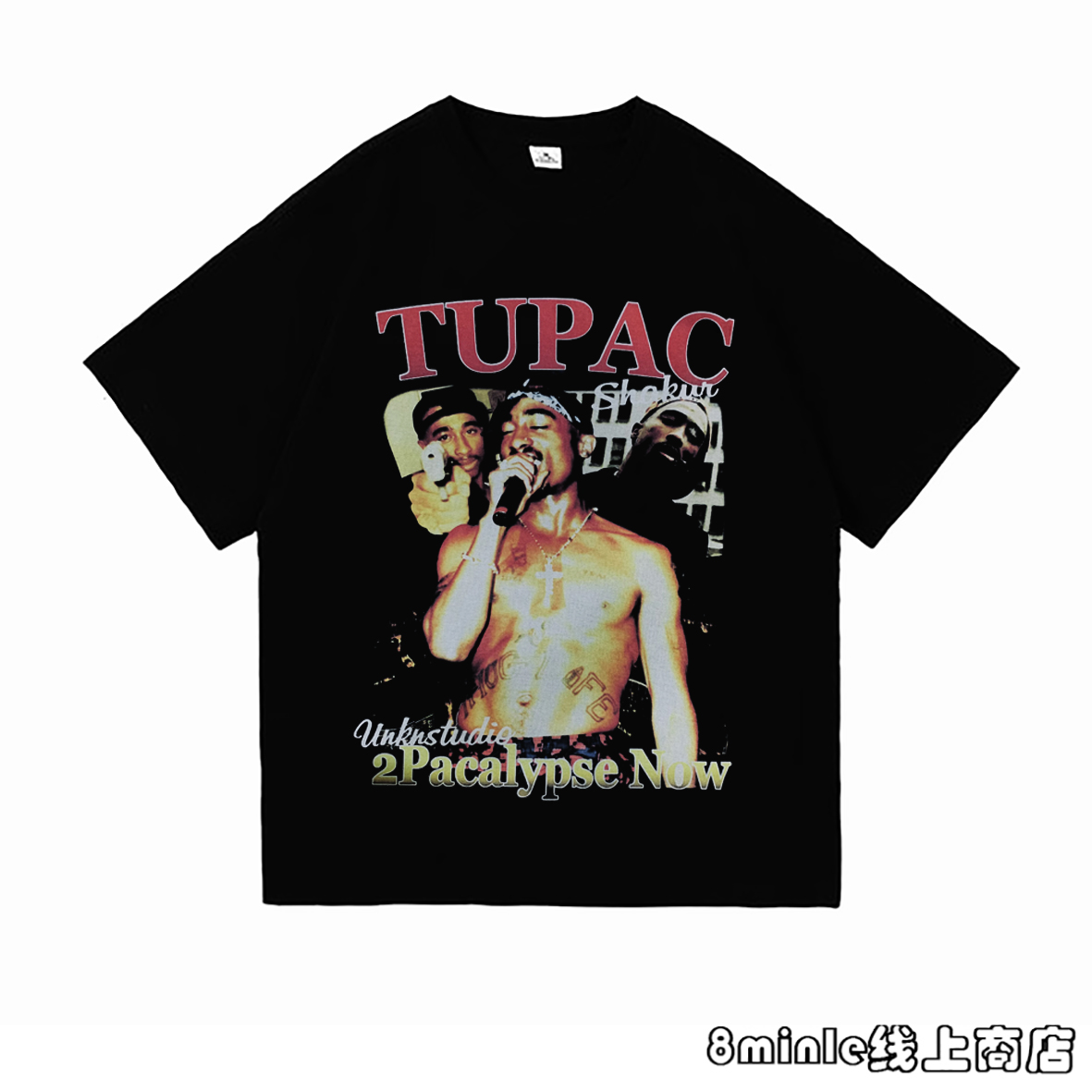 2pac图帕西海岸嘻哈短袖圆领宽松大码TUPAC说唱vintage印花T恤