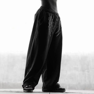 Breathedivinity新款美式健身裤慢跑者棉质毛圈印花阔腿宽松长裤