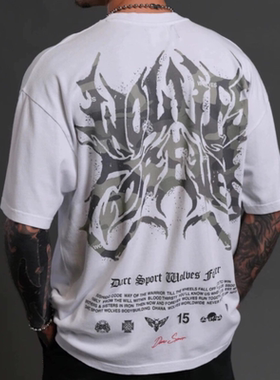 DARC SPORT纯棉短袖重磅健身运动T恤潮牌大码宽松圆领印花打底衫