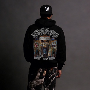 小众高定潮牌MJ-Dangerous印花卫衣美式大码重磅加绒运动连帽衫