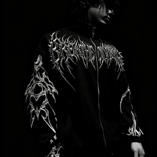 Breathedivinity美式街头运动休闲加绒卫衣宽松立领夹克男外套ins