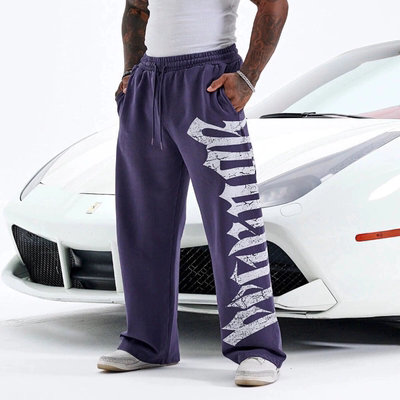 YOUNGLA新款男士运动裤肌肉运动健身慢跑长裤棉质印花中腰休闲裤